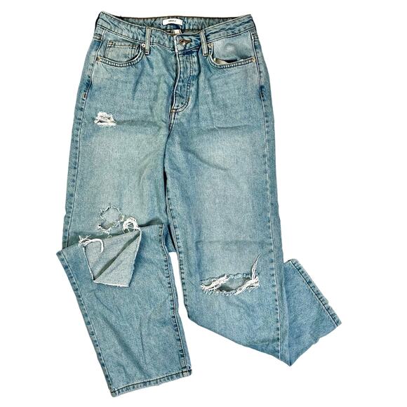 Forever 21 Distressed Ripped Jeans WMNS Baggy 27 Straight Leg Light Wash Casual - Picture 1 of 6